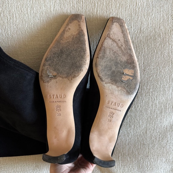 STAUD Wally Boots Black Suede Heeled Knee High Boots Size 38 - Picture 5 of 5